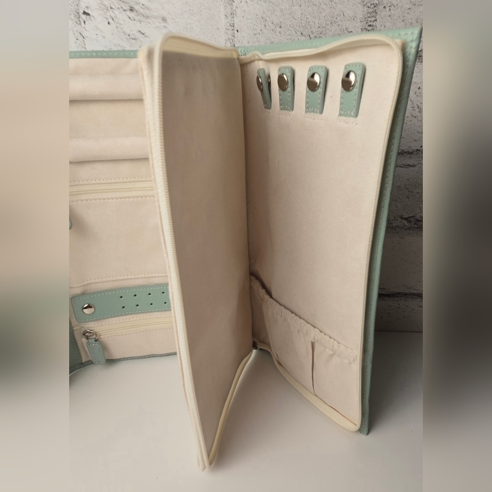 Mint Green Travel Jewelry Organizer Clutch Case with Zipper & Snap Closures - Picture 9 of 10